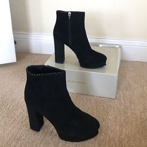 Like New Marc Fisher Black Suede Leather Platform Heeled Booties Sz 7.5